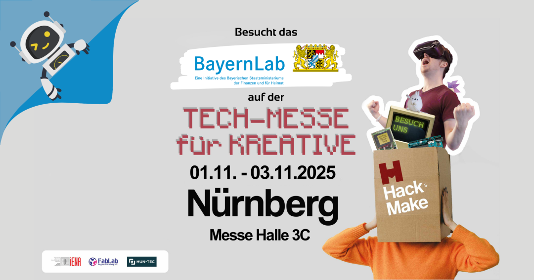 Das Bild zeigt eine Werbeanzeige für das BayernLab auf der Tech-Messe 